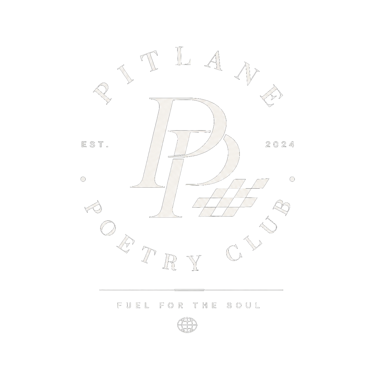 PITLANE POETRY CLUB emblem — EST. 2026 · Fuel for the soul