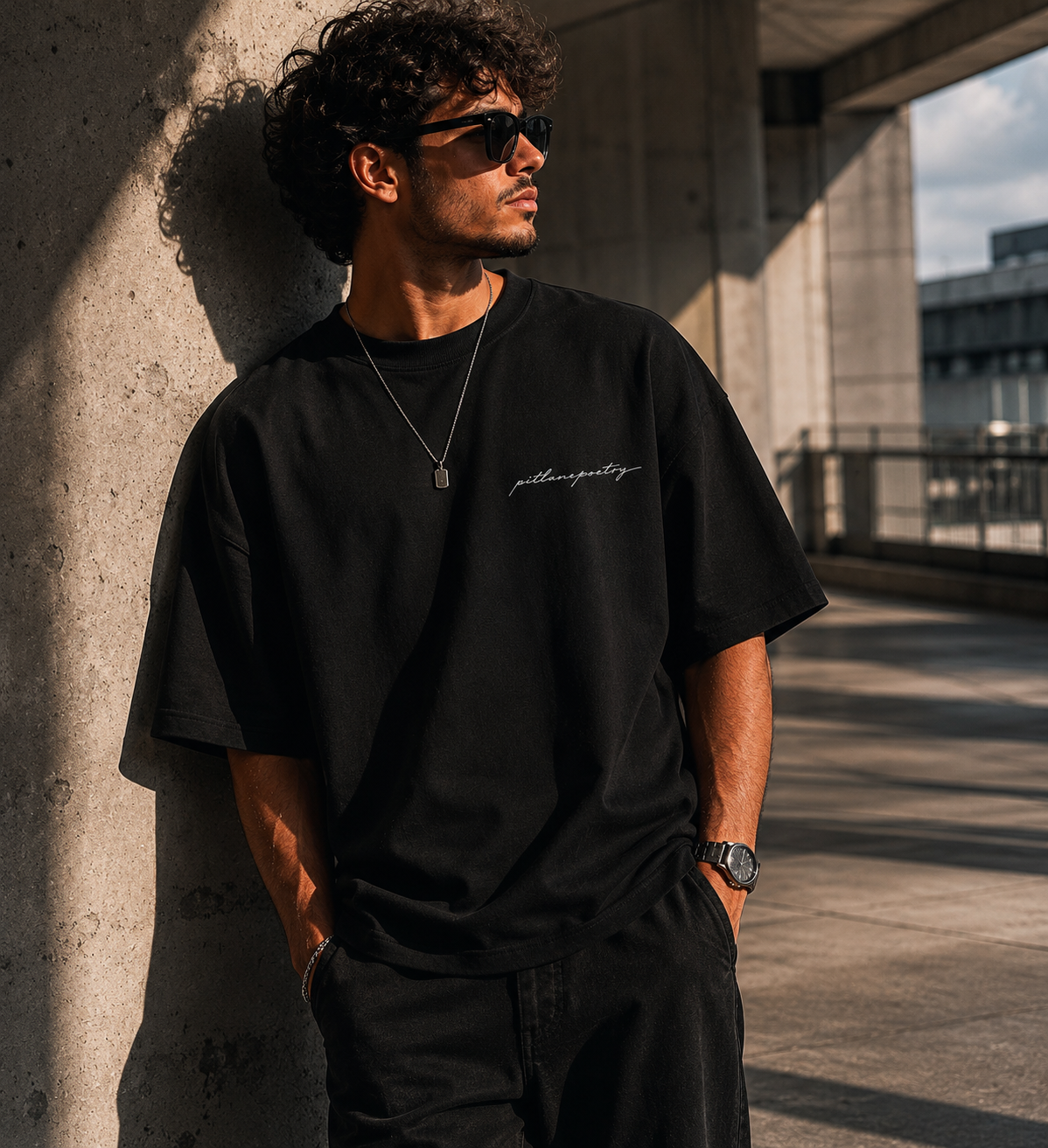 PITLANEPOETRY DROP 001 T-Shirt — pitlanepoetry script on chest