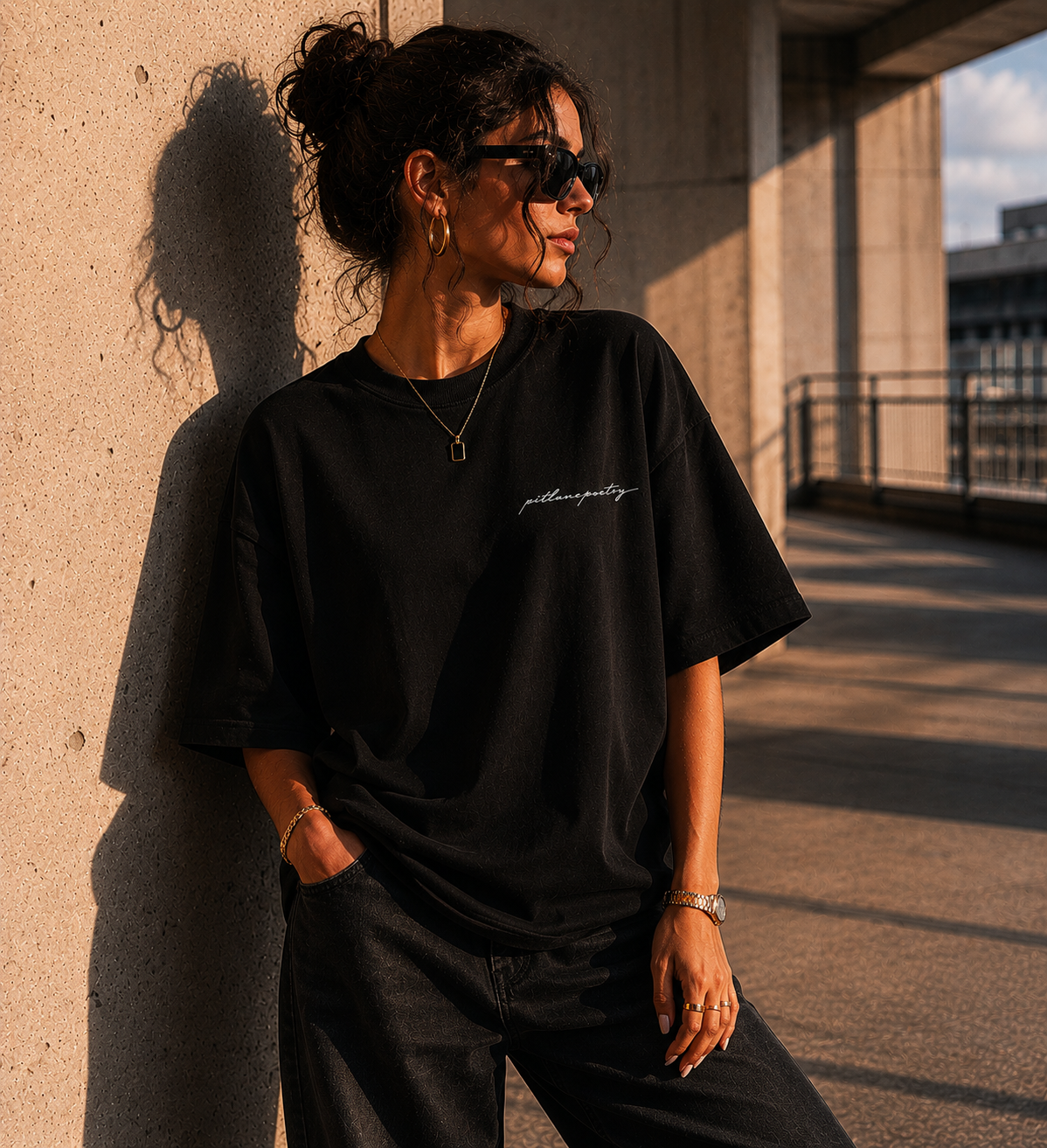 PITLANEPOETRY DROP 001 T-Shirt — pitlanepoetry script on chest, women